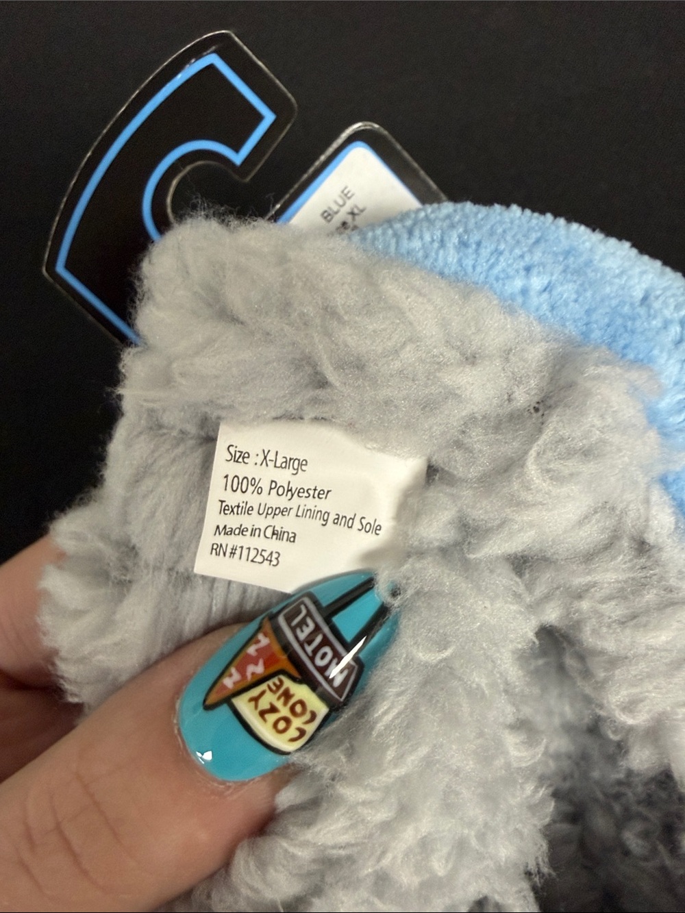 Snoozies! Kids Light Blue Plush Slip-On Slipper with Gray Faux-Fur Lining - Picture 5 of 5